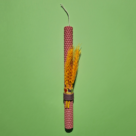 Πασχαλινή Λαμπάδα Χειροποίητη από Μελισσοκέρι Ροζ με Αποξηραμένο Στάχυ