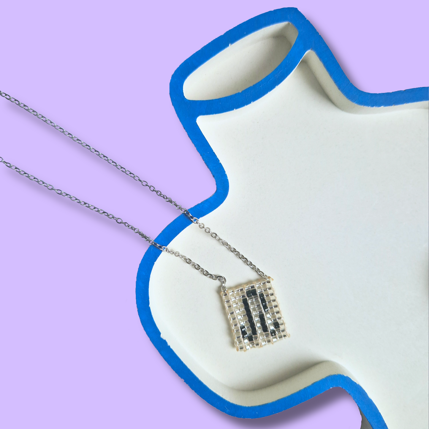 Χειροποίητο Κολιέ με Ζώδιο σε Ασημένιο Πλαίσιο από Χάντρες σε Ατσάλινη Ασημένια Αλυσίδα