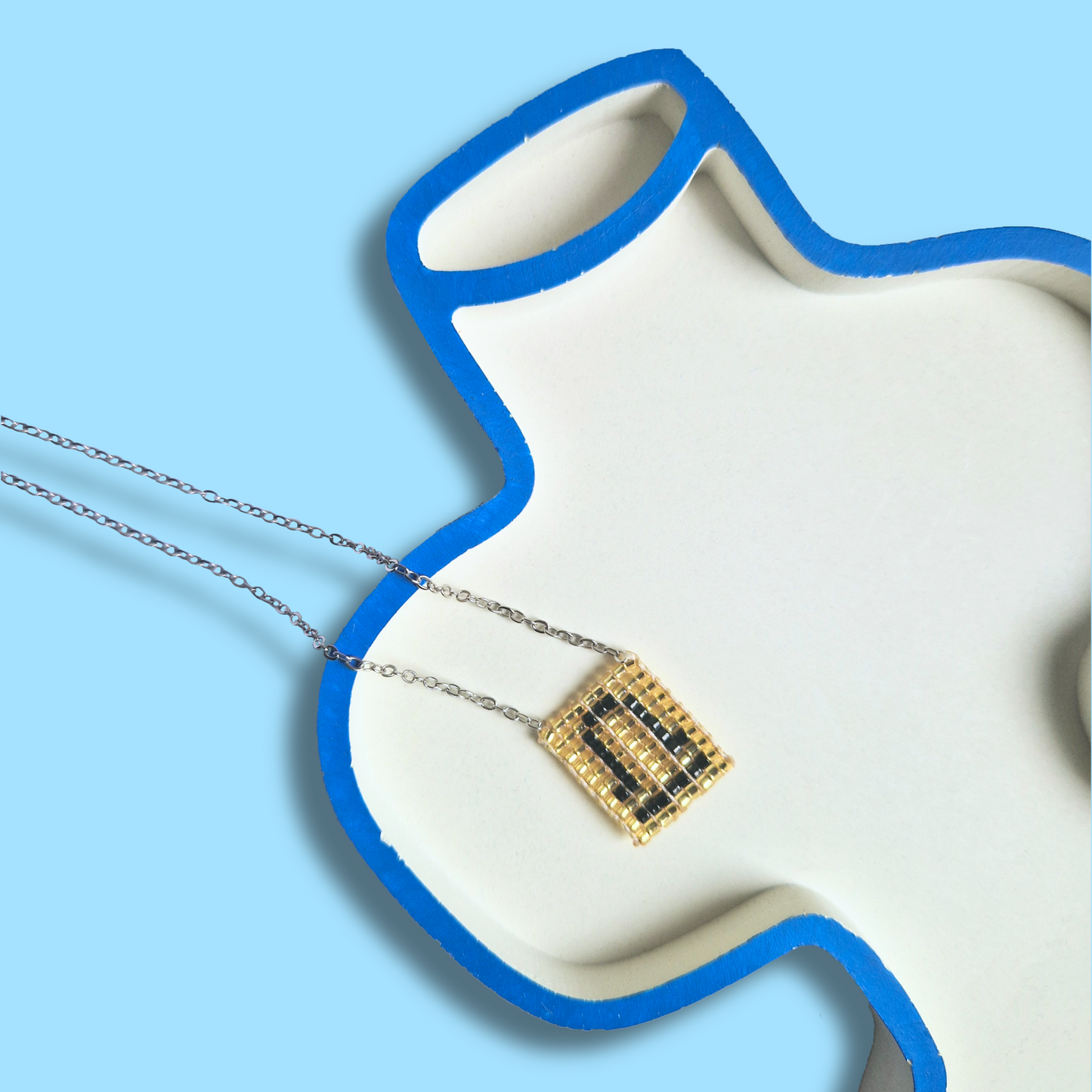 Χειροποίητο Κολιέ με Ζώδιο σε Χρυσό Πλαίσιο από Χάντρες σε Ατσάλινη Ασημένια Αλυσίδα