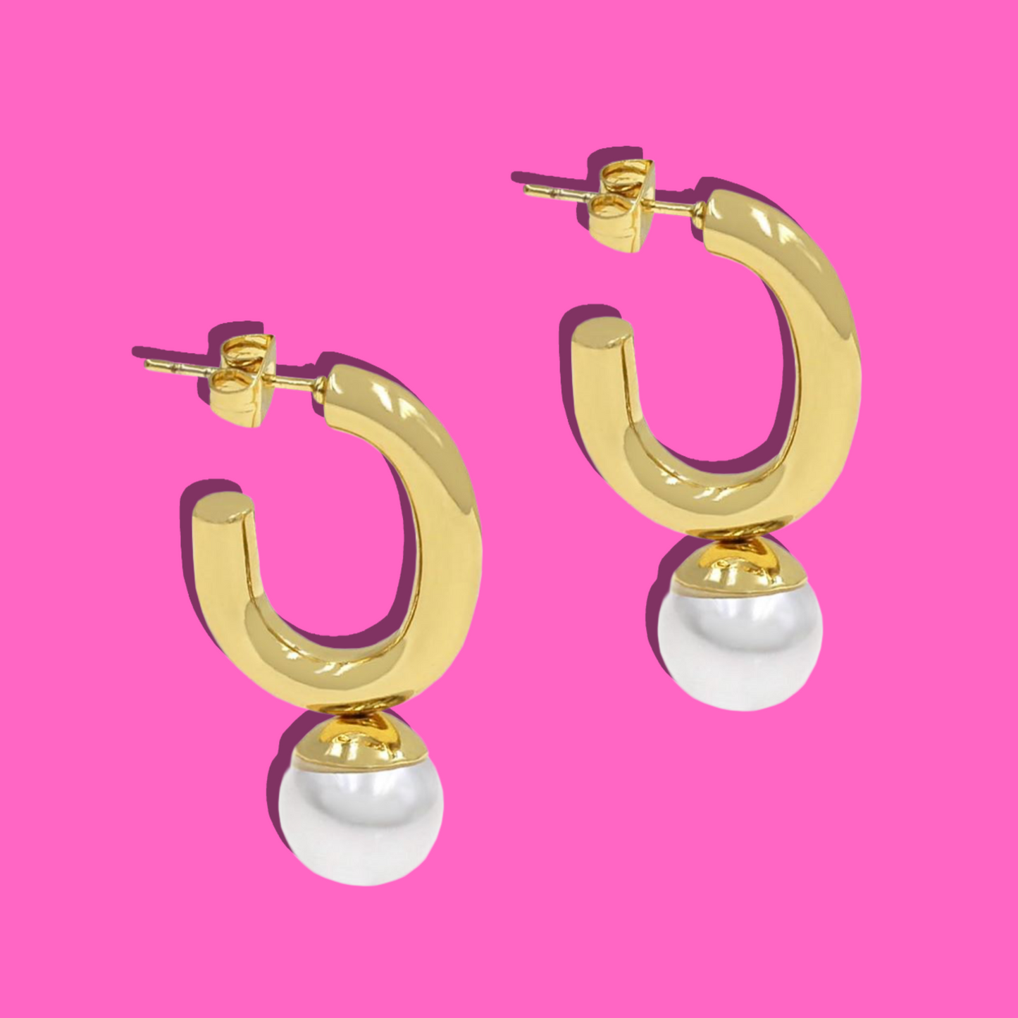 Ατσάλινα Σκουλαρίκια Καρφωτά Κρίκοι με Πέρλα