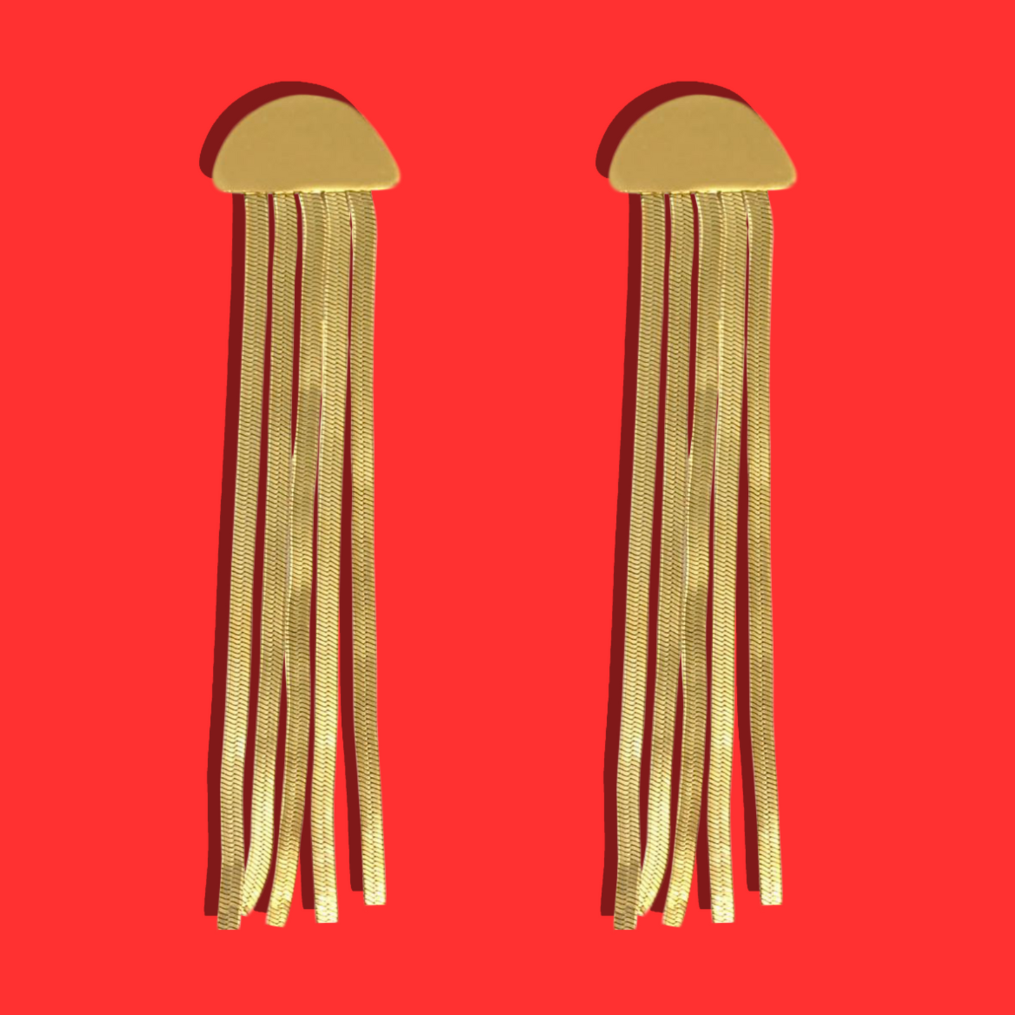 Ατσάλινα Χρυσά Σκουλαρίκια Καρφωτά Ημικύκλιο με Κρεμαστές Αλυσίδες Φίδι