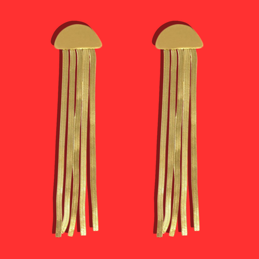 Ατσάλινα Χρυσά Σκουλαρίκια Καρφωτά Ημικύκλιο με Κρεμαστές Αλυσίδες Φίδι