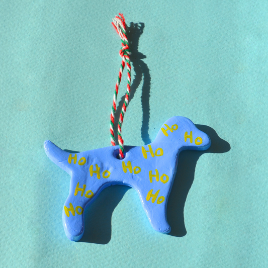Χειροποίητο Χριστουγεννιάτικο Κεραμικό Στολίδι Γαλάζιο Σκυλάκι Ho-Ho