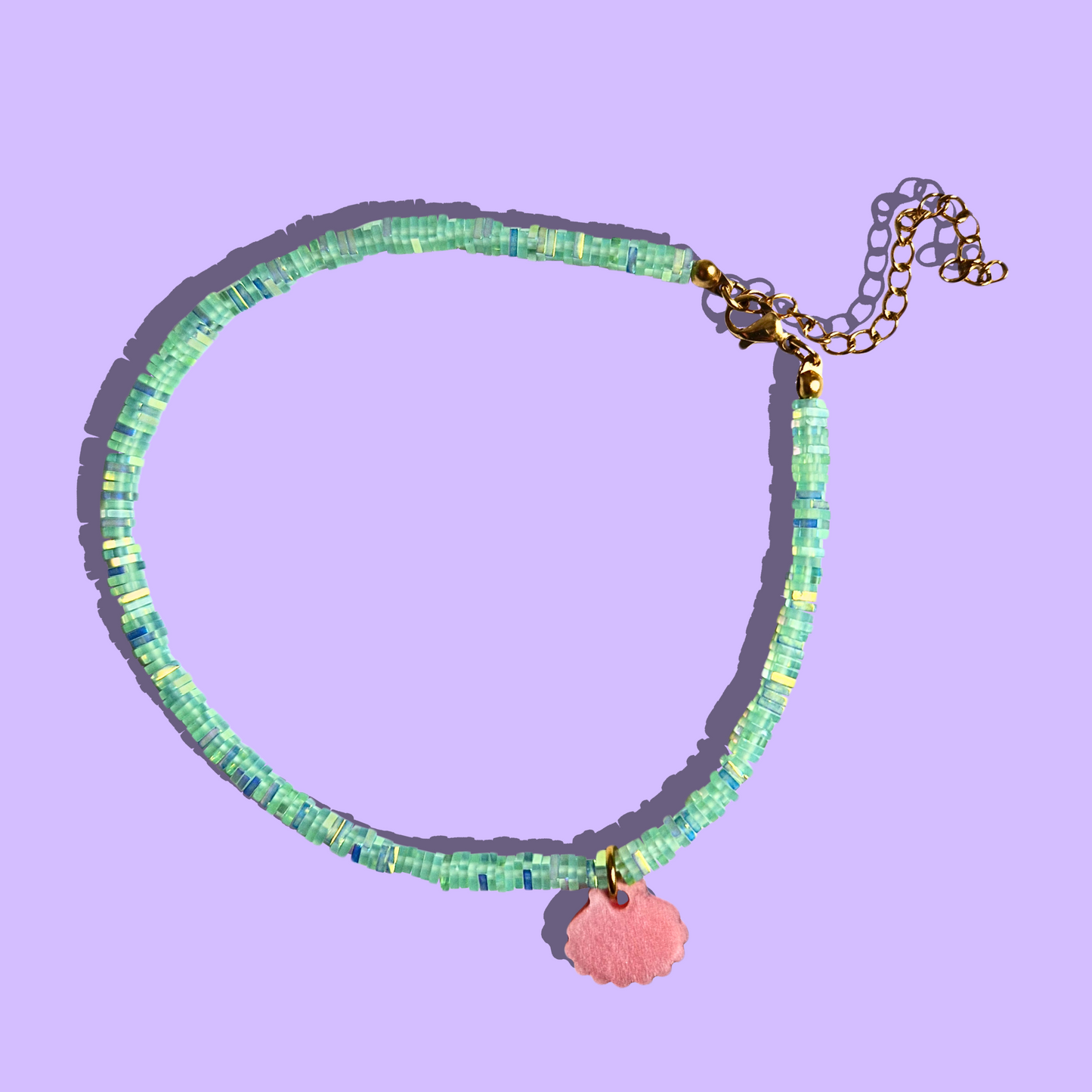 Βραχιόλι Ποδιού από Λαχανί Κρυσταλλάκια και Κρεμαστό Πλέξι Ροζ Κοχύλι