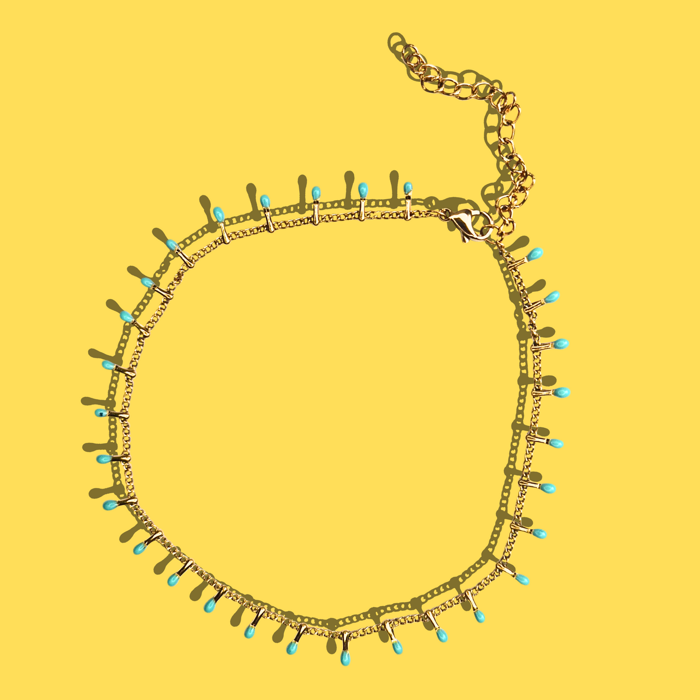 Βραχιόλι Ποδιού από Ατσάλινη Χρυσή Αλυσίδα με Κρεμαστές Τυρκουάζ Σταγόνες