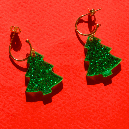 Χριστουγεννιάτικα Ατσάλινα Χρυσά Σκουλαρίκια με Πλέξι Έλατο Christmas Tree