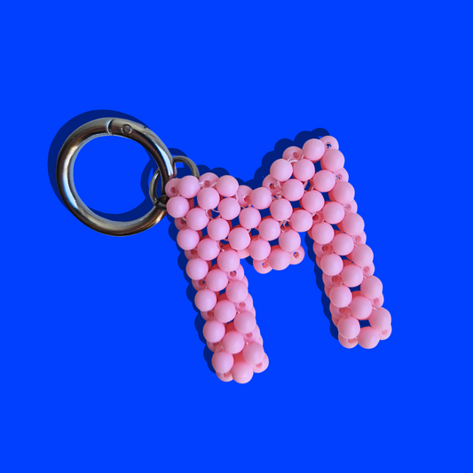 Μπρελόκ Τσάντας Χειροποίητο Custom από Ροζ Χάντρες Μονόγραμμα