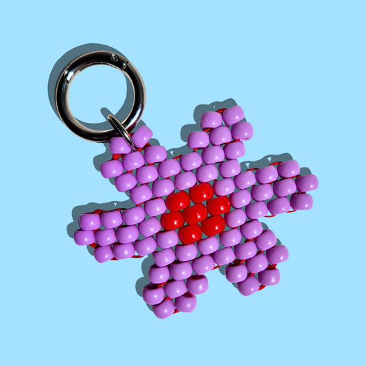 Μπρελόκ Τσάντας Χειροποίητο Custom από Χάντρες Λιλά Λουλούδι