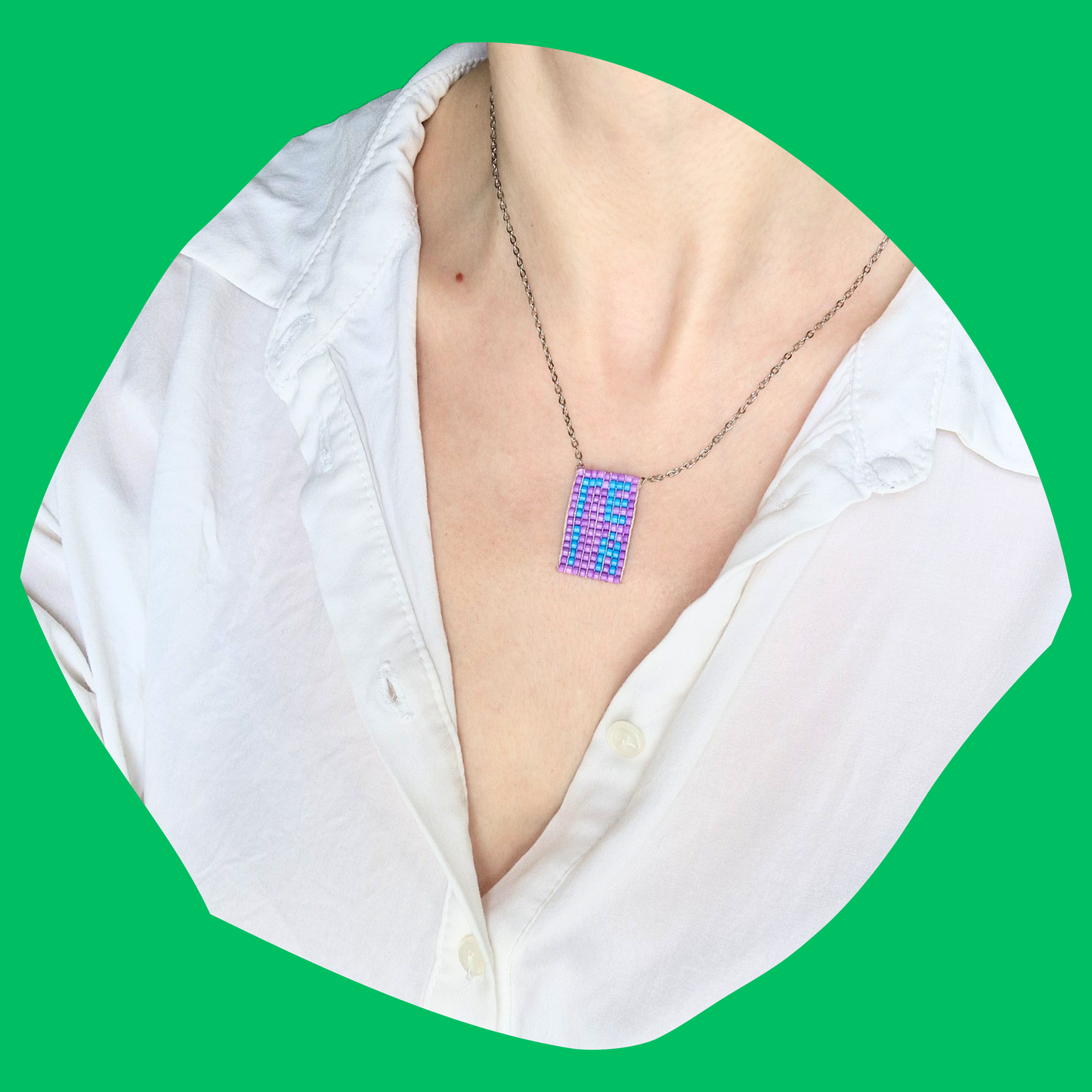 Χειροποίητο Κολιέ Γεια από Χάντρες σε Ατσάλινη Ασημένια Αλυσίδα