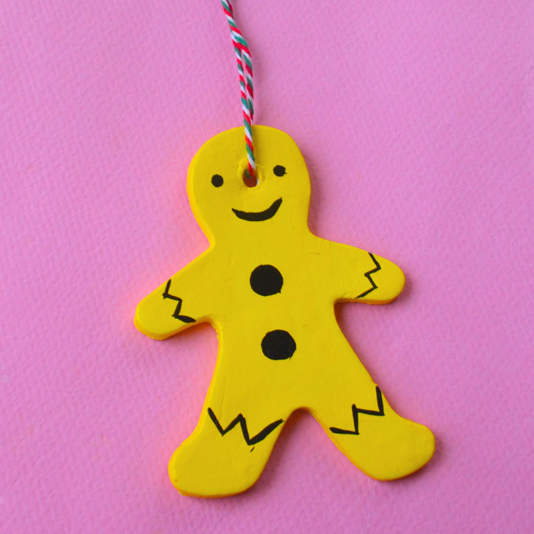 Χειροποίητο Χριστουγεννιάτικο Κεραμικό Στολίδι Κίτρινο Μπισκότο Gingerbread Man
