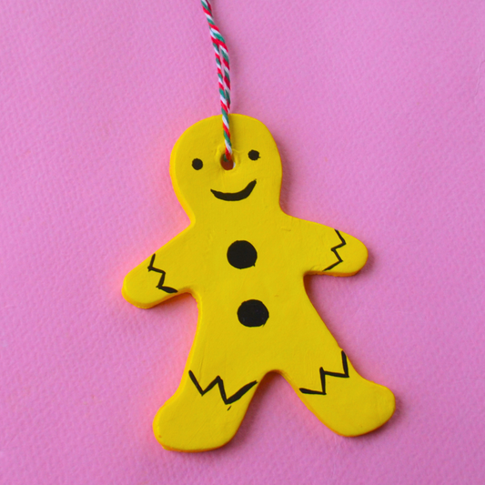 Χειροποίητο Χριστουγεννιάτικο Κεραμικό Στολίδι Κίτρινο Μπισκότο Gingerbread Man