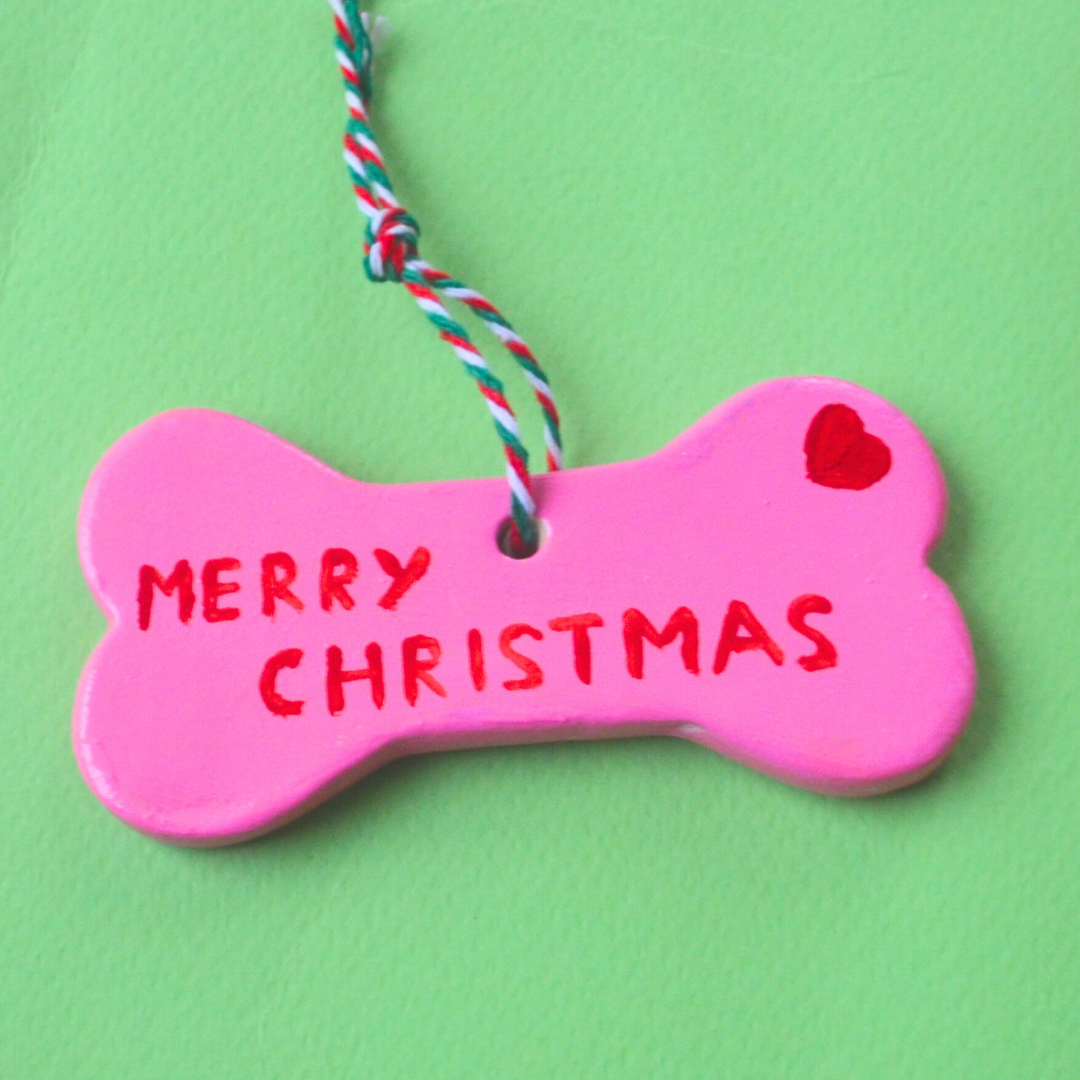Χειροποίητο Χριστουγεννιάτικο Κεραμικό Στολίδι Ροζ Κόκκαλο Merry Christmas Ya Filthy Animal