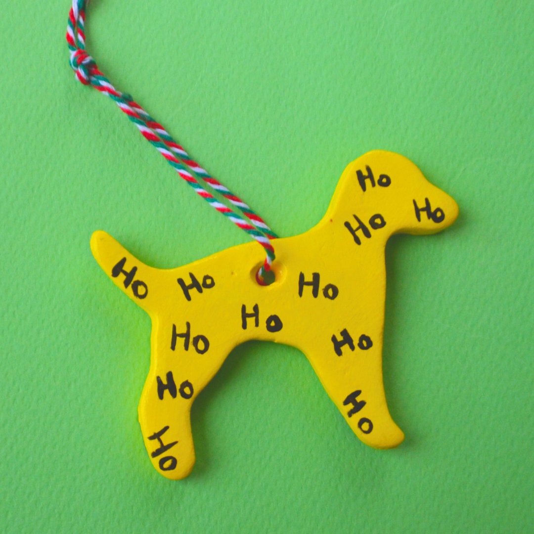 Χειροποίητο Χριστουγεννιάτικο Κεραμικό Στολίδι Κίτρινο Σκυλάκι Ho-Ho
