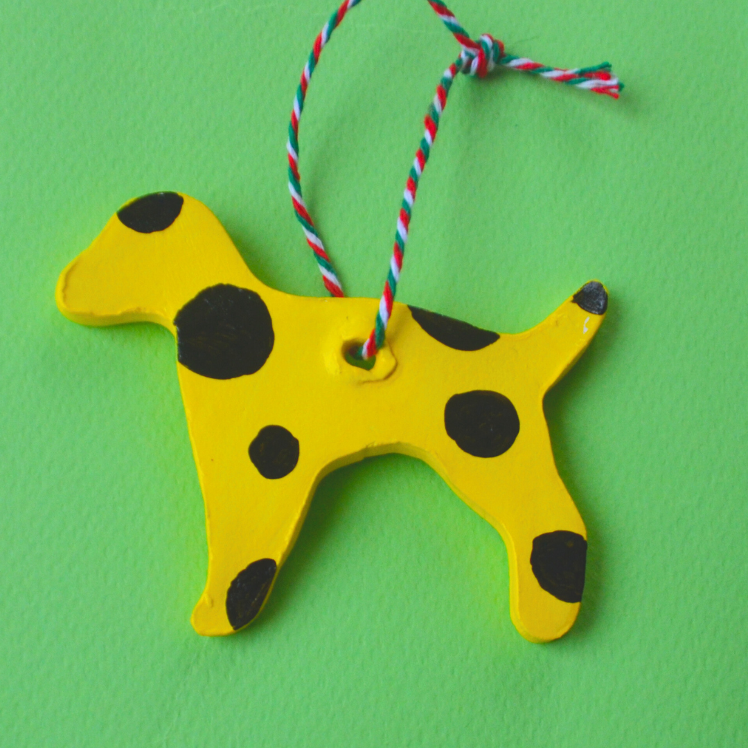 Χειροποίητο Χριστουγεννιάτικο Κεραμικό Στολίδι Κίτρινο Σκυλάκι Ho-Ho