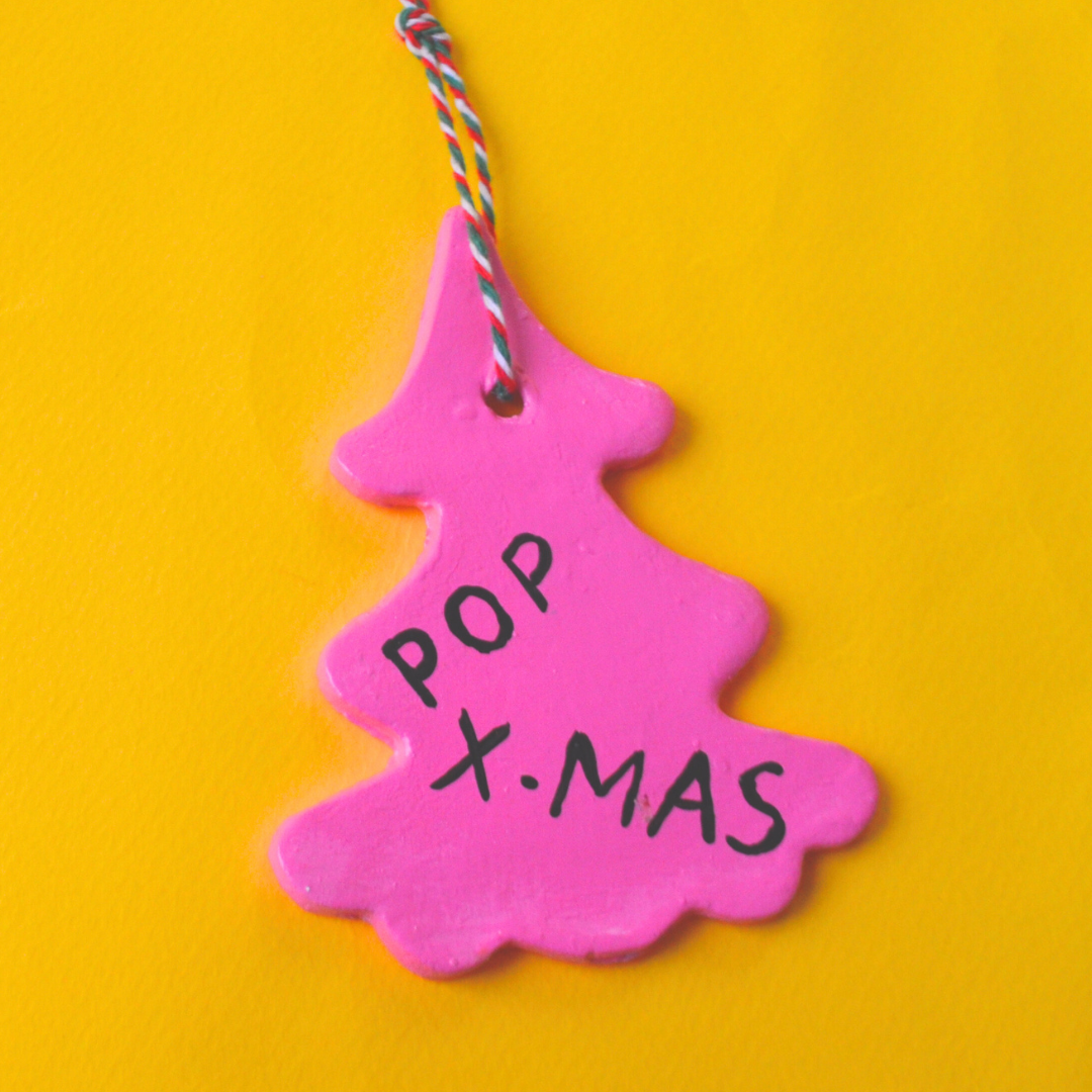 Χειροποίητο Χριστουγεννιάτικο Κεραμικό Στολίδι Ροζ Έλατο Pop X-mas