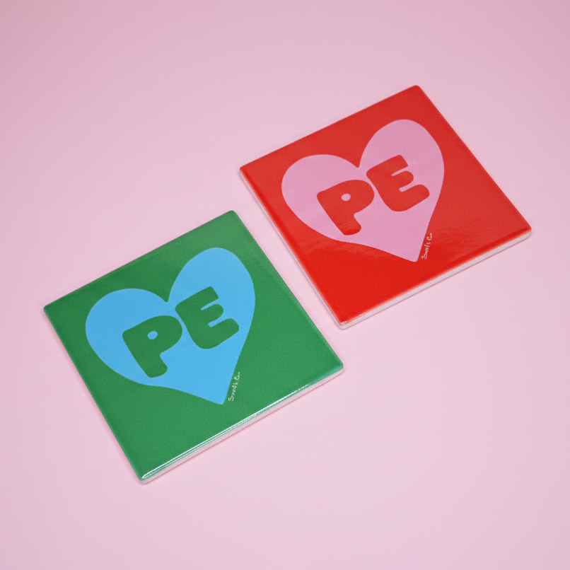 Κεραμικό Σετ Σουβέρ Κόκκινο-Πράσινο Ρε με Καρδούλα