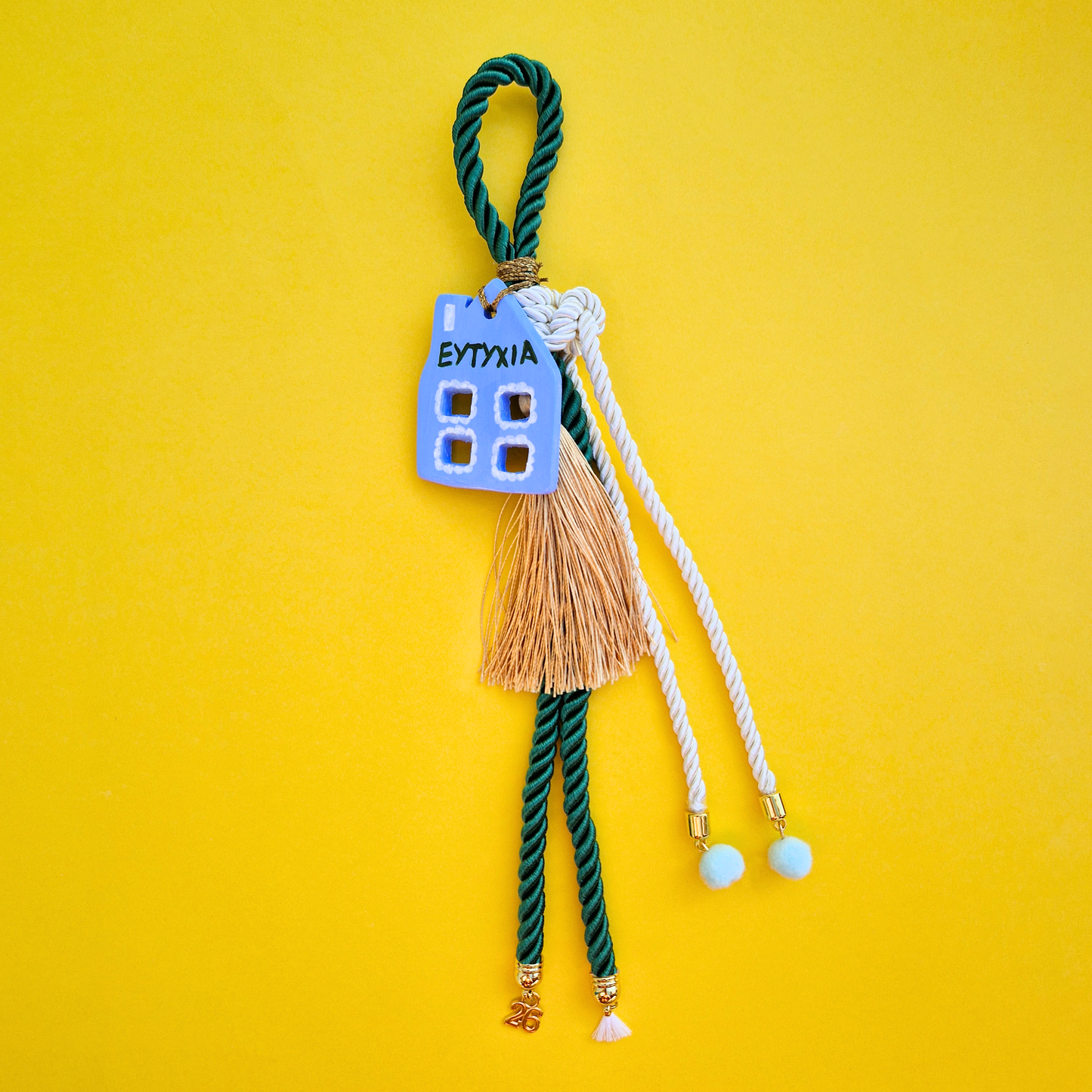 Κρεμαστό Χειροποίητο Κεραμικό Χριστουγεννιάτικο Γούρι 2026 Γαλάζιο Σπιτάκι Ευτυχία