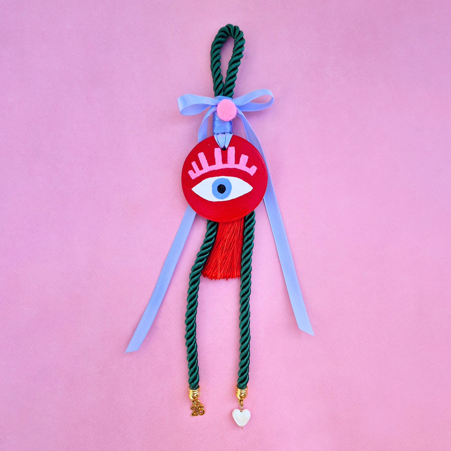 Κρεμαστό Χειροποίητο Κεραμικό Χριστουγεννιάτικο Γούρι 2026 Κόκκινο με Μάτι