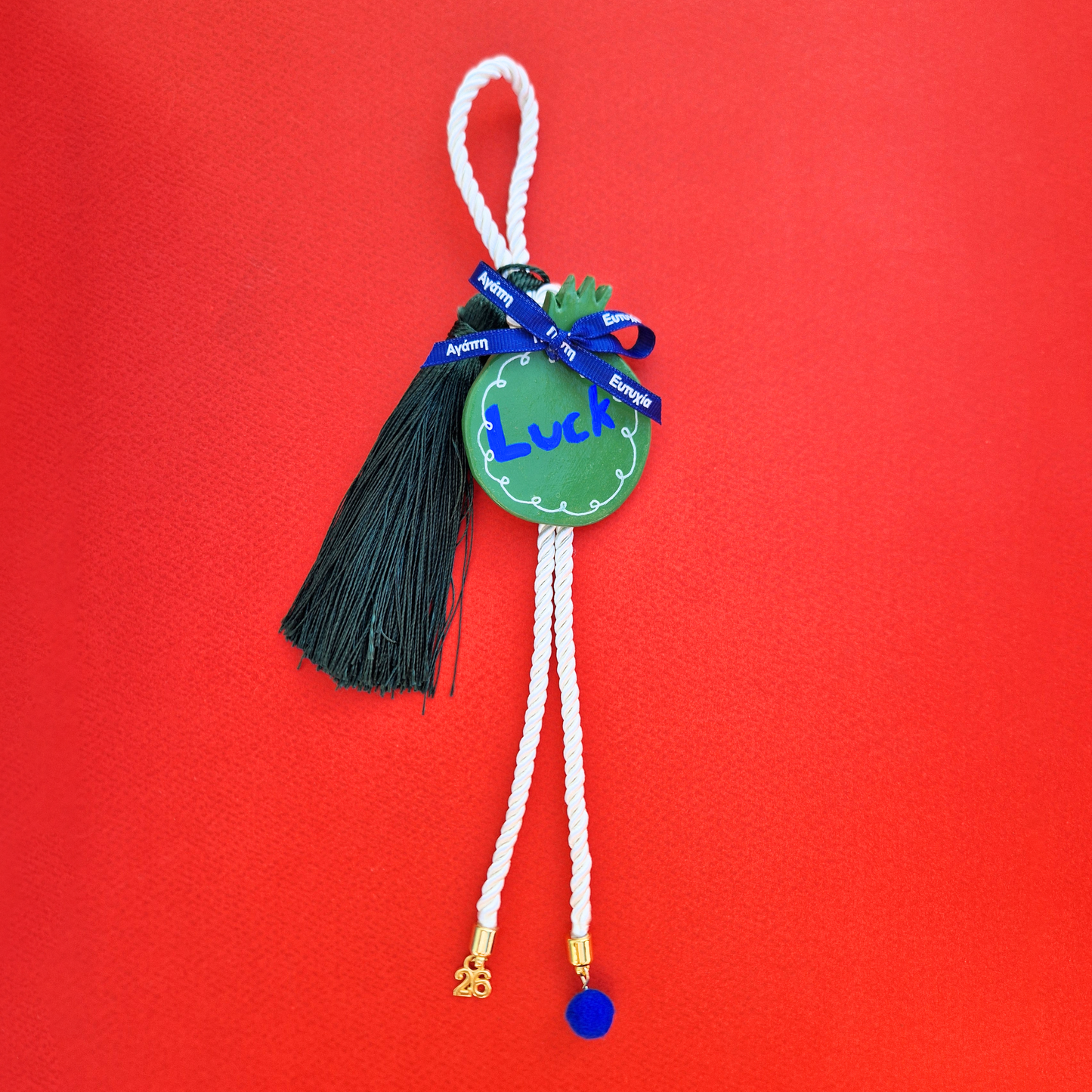 Κρεμαστό Χειροποίητο Κεραμικό Χριστουγεννιάτικο Γούρι 2026 Πράσινο Ρόδι Luck (Τύχη)