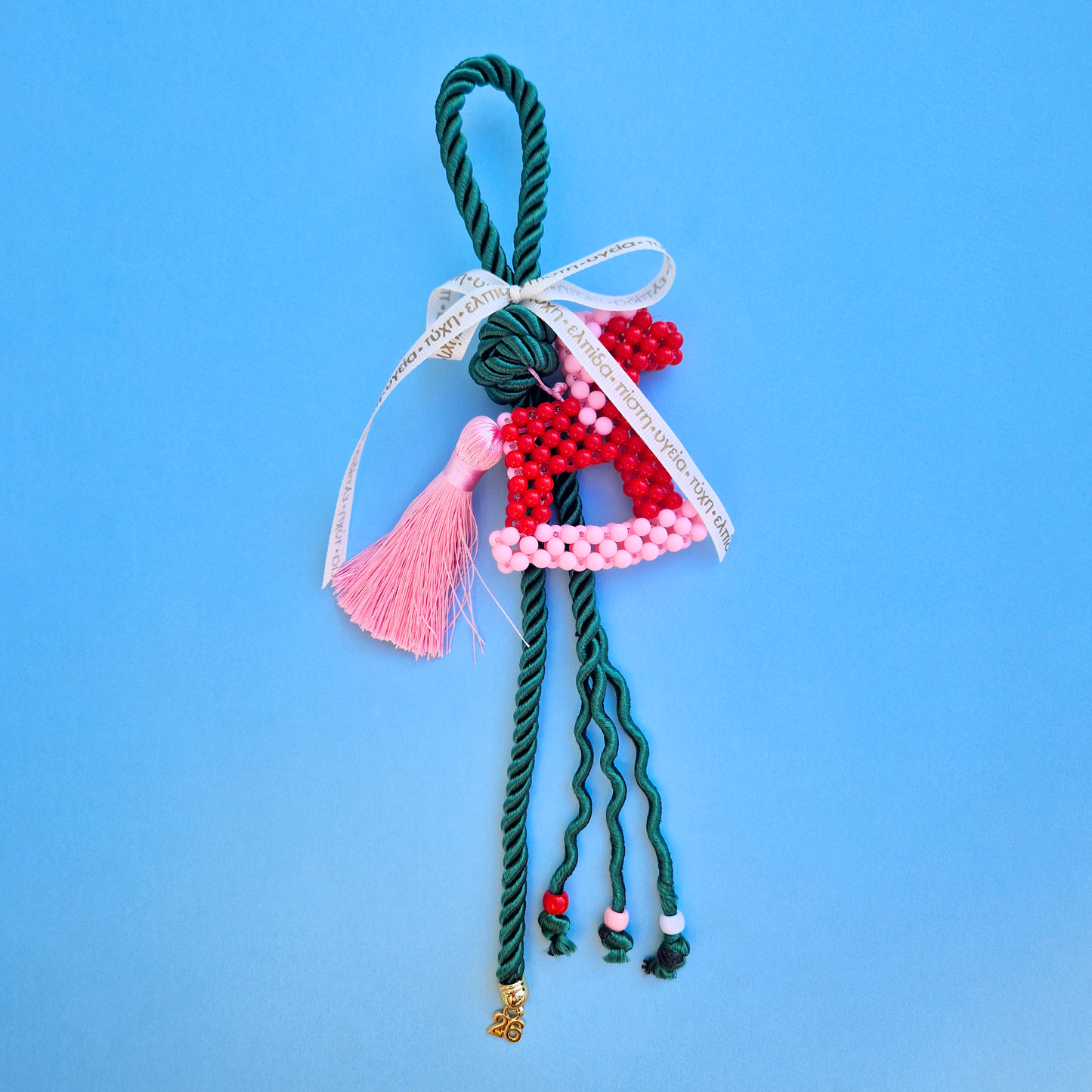 Κρεμαστό Χειροποίητο Χριστουγεννιάτικο Γούρι 2026 Κόκκινο-Ροζ Αλογάκι από Χάντρες