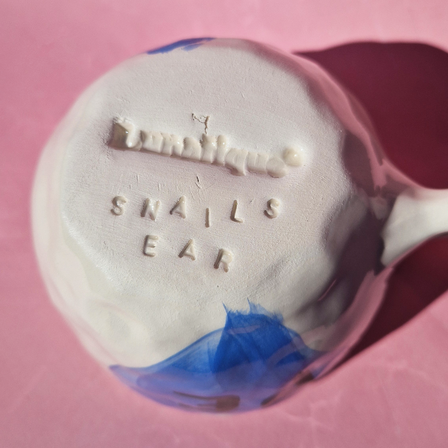 Lunatique x Snail's Ear Χειροποίητη Κεραμική Κούπα ΡΕ με Μπλε Καρδιά | Ζωγραφισμένη στο Χέρι