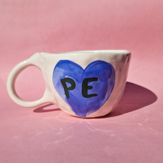 Lunatique x Snail's Ear Χειροποίητη Κεραμική Κούπα ΡΕ με Μπλε Καρδιά | Ζωγραφισμένη στο Χέρι