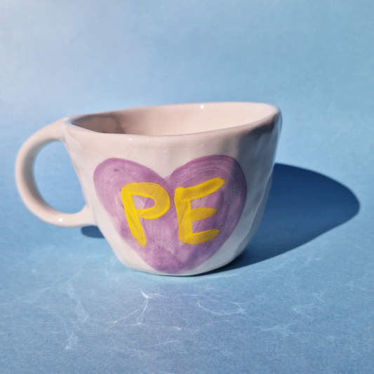 Lunatique x Snail's Ear Χειροποίητη Κεραμική Κούπα ΡΕ με Λιλά Καρδιά | Ζωγραφισμένη στο Χέρι