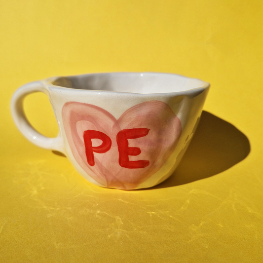 Lunatique x Snail's Ear Χειροποίητη Κεραμική Κούπα ΡΕ με Ροζ Καρδιά | Ζωγραφισμένη στο Χέρι