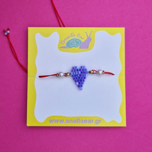 Μαρτάκι Χειροποίητο Λιλά Καρδιά με Ακρυλικές Πέρλες από Χάντρες Miyuki και Μακραμέ για Ενήλικες και Παιδιά