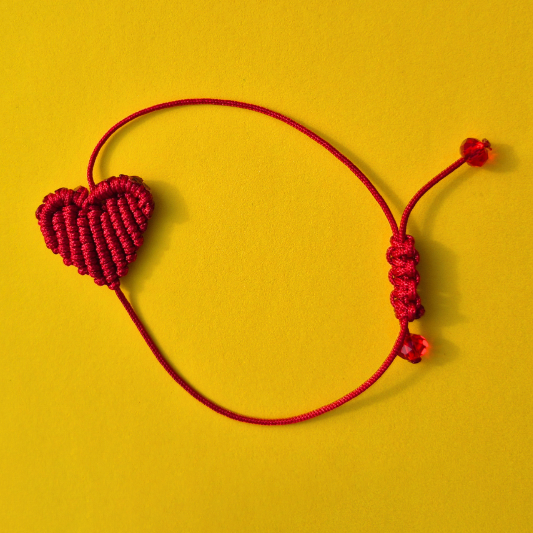 Μαρτάκι Χειροποίητο Μακραμέ Διαγώνια Μπορντό Καρδιά και Χαντράκια για Ενήλικες και Παιδιά