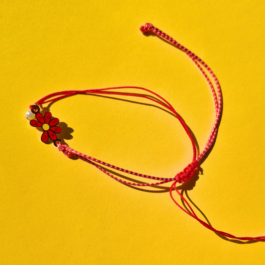 Μαρτάκι Χειροποίητο με Ατσάλινο Λουλούδι, Πέρλα και Μακραμέ για Ενήλικες και Παιδιά