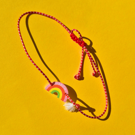 Μαρτάκι Χειροποίητο με Πλέξι Ακρυλικό Ουράνιο Τόξο, Φουντάκι και Μακραμέ για Ενήλικες και Παιδιά