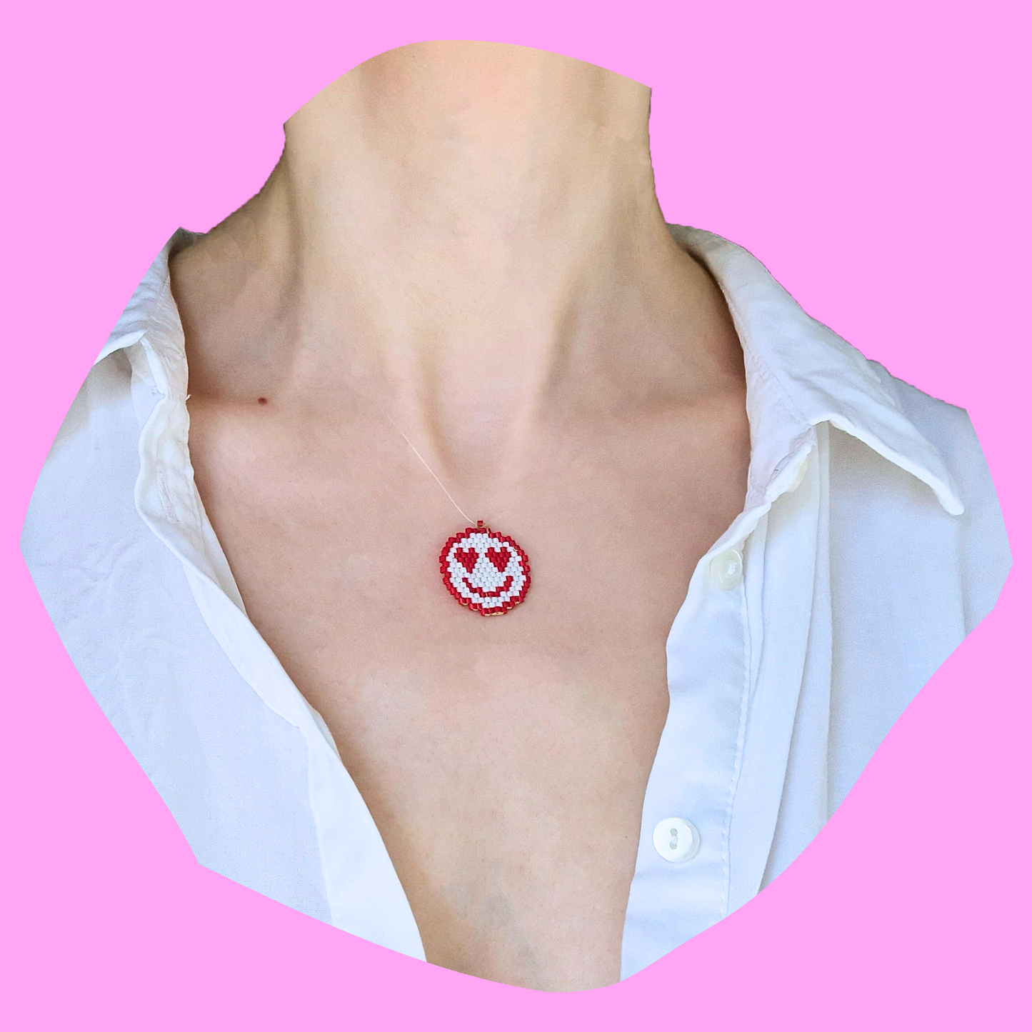 Χειροποίητο Κολιέ με Χαρούμενη Φατσούλα από Χάντρες Miyuki σε Πετονιά