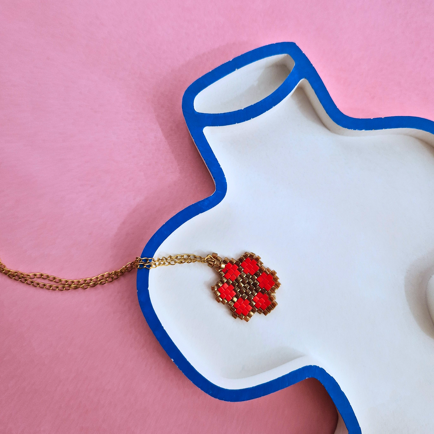 Χειροποίητο Κολιέ Κόκκινο-Χρυσό Λουλούδι από Χάντρες Miyuki σε Ατσάλινη Χρυσή Αλυσίδα