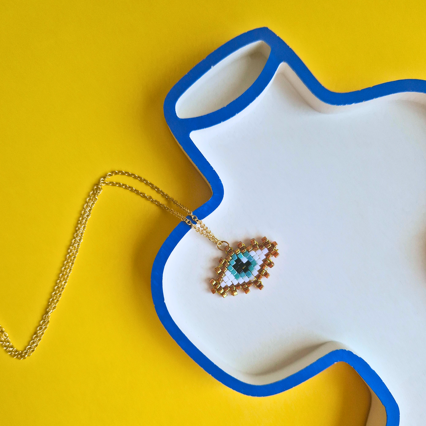 Χειροποίητο Κολιέ Μάτι από Χάντρες Miyuki σε Ατσάλινη Χρυσή Αλυσίδα