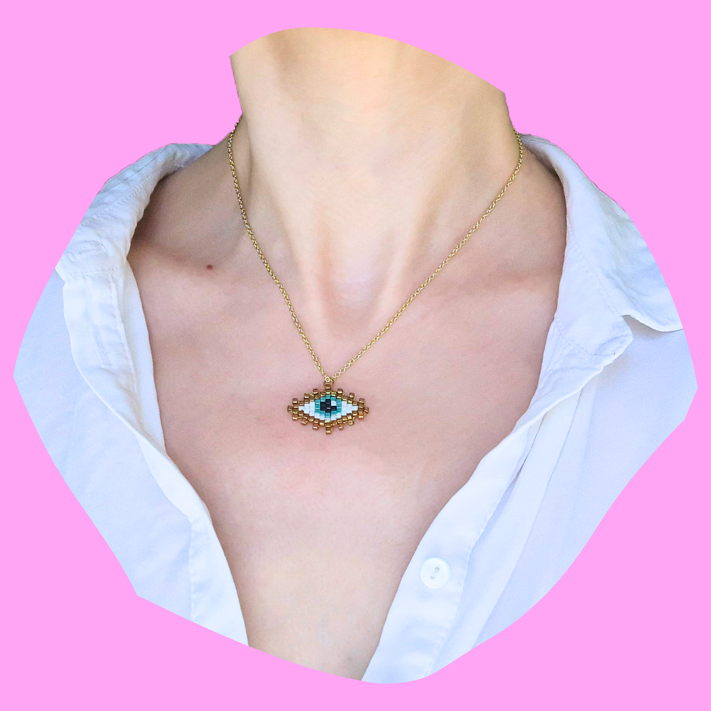 Χειροποίητο Κολιέ Μάτι από Χάντρες Miyuki σε Ατσάλινη Χρυσή Αλυσίδα