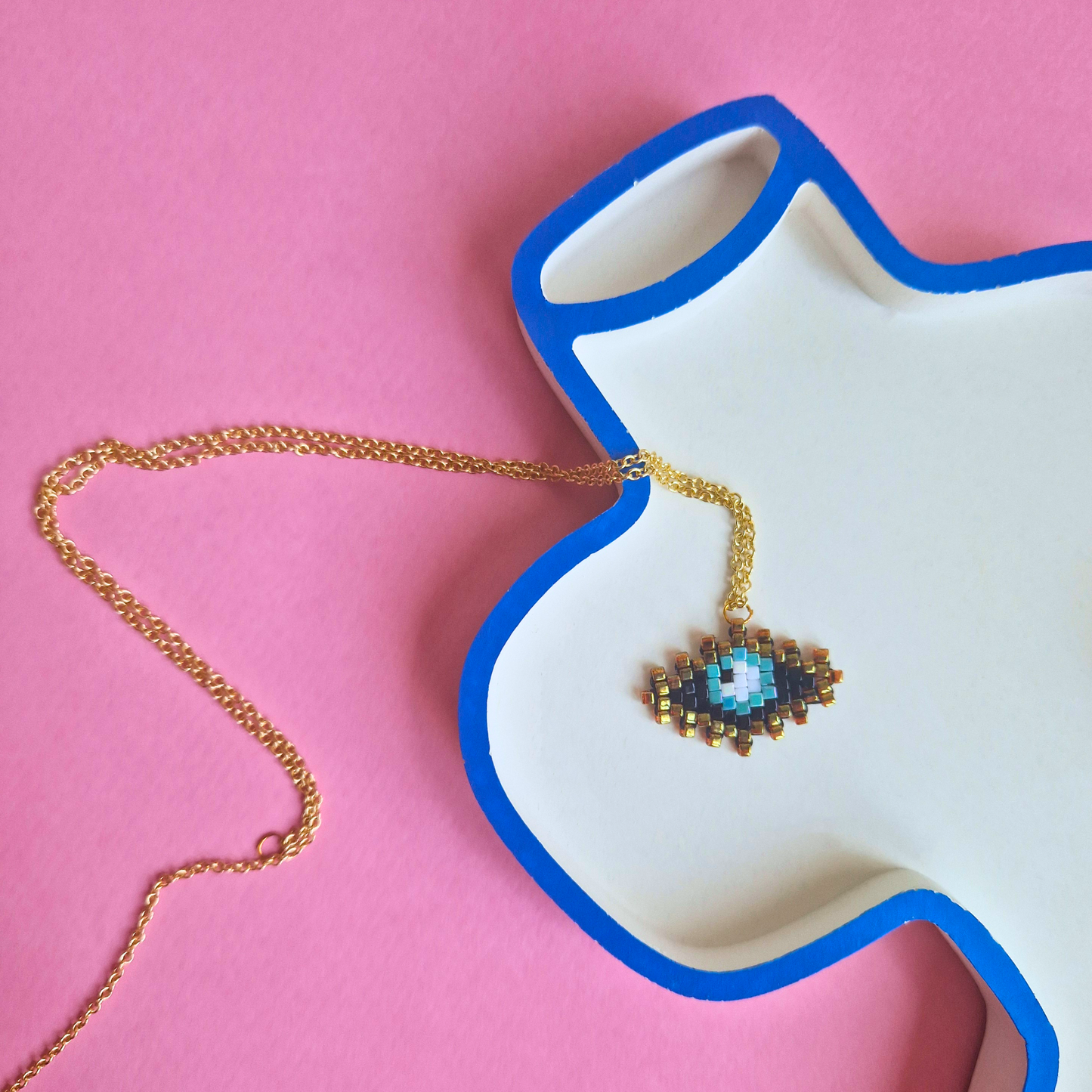 Χειροποίητο Κολιέ Μαύρο Μάτι από Χάντρες Miyuki σε Ατσάλινη Χρυσή Αλυσίδα