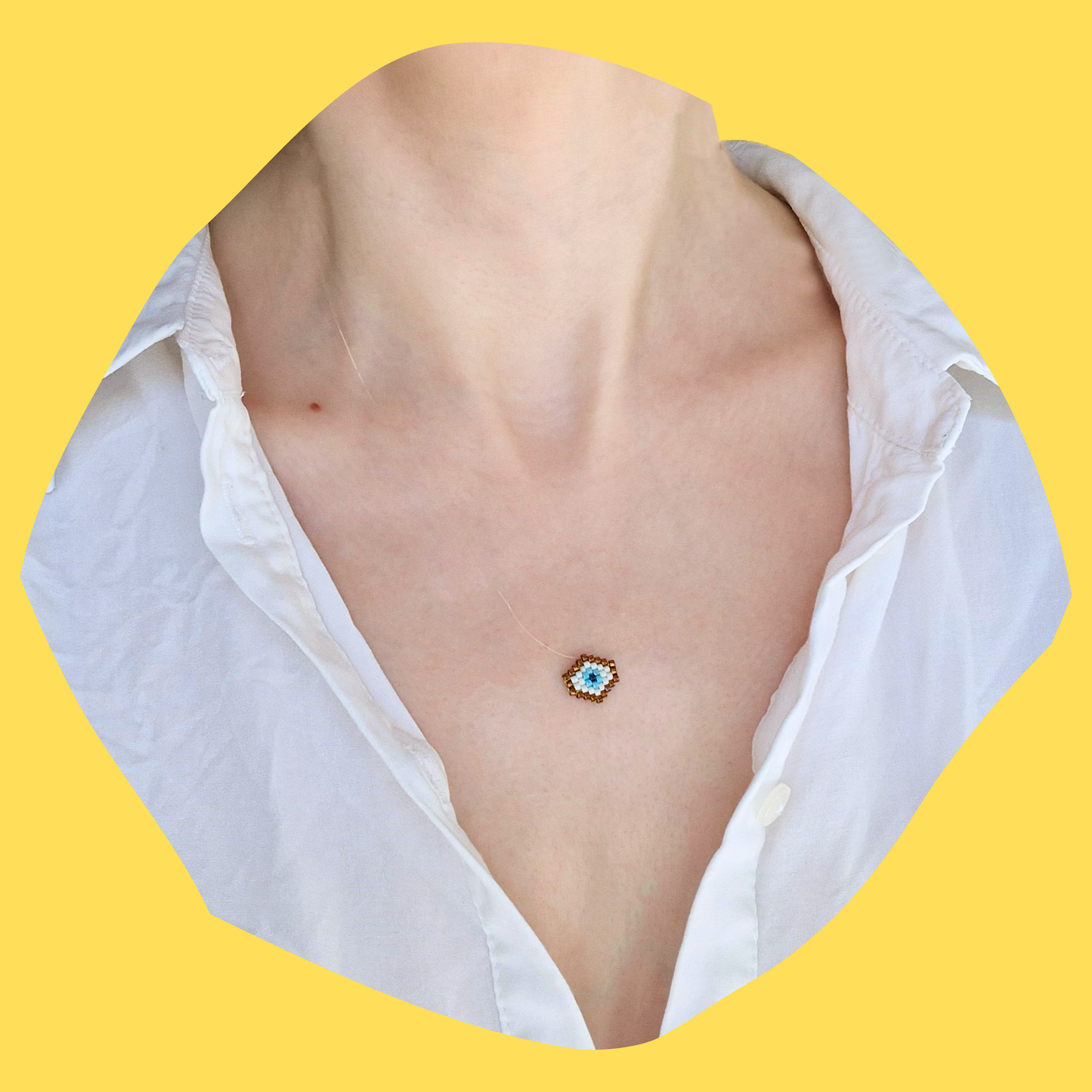 Χειροποίητο Κολιέ με Μικρό Μάτι από Χάντρες Miyuki σε Πετονιά