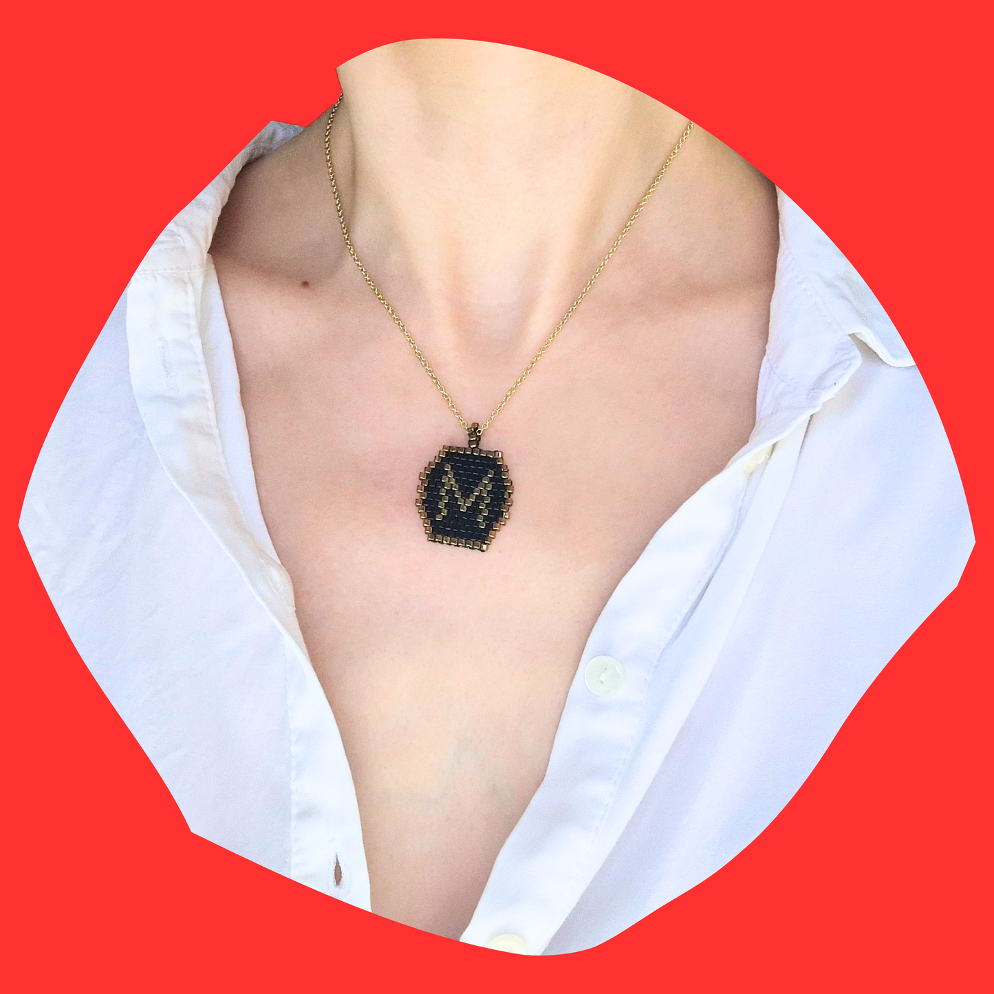 Χειροποίητο Κολιέ Χρυσό Μονόγραμμα σε Χρυσό Πλαίσιο από Χάντρες Miyuki σε Ατσάλινη Χρυσή Αλυσίδα