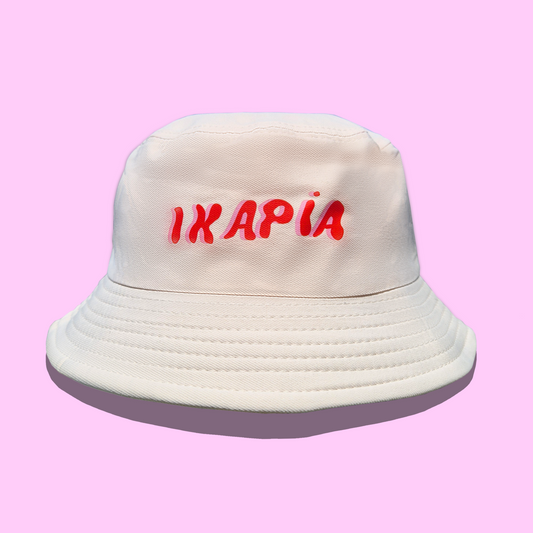 Μπεζ Bucket Hat Unisex Καπέλο Ικαρία Κόκκινο-Ροζ