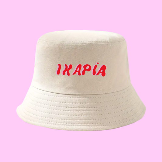 Μπεζ Bucket Hat Unisex Καπέλο Ικαρία Κόκκινο-Ροζ