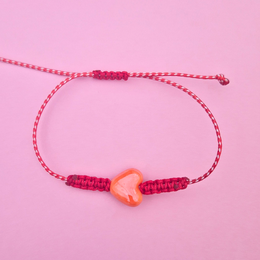 Μαρτάκι Χειροποίητο με Πορτοκαλί Κεραμική Καρδιά και Μακραμέ για Ενήλικες και Παιδιά