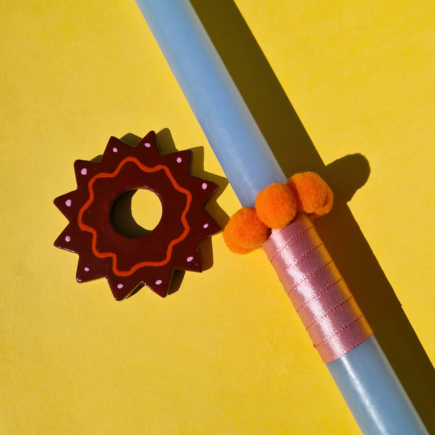 Πασχαλινή Λαμπάδα Χειροποίητη Αρωματική Γαλάζια με Κεραμικό Καφέ Στοιχείο