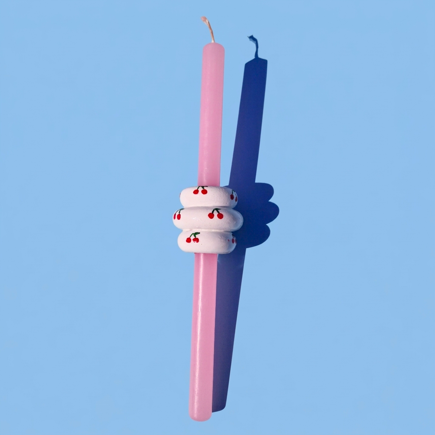 Πασχαλινή Λαμπάδα Χειροποίητη Αρωματική Ροζ με Στοιχείο από Γύψο Κερασάκια