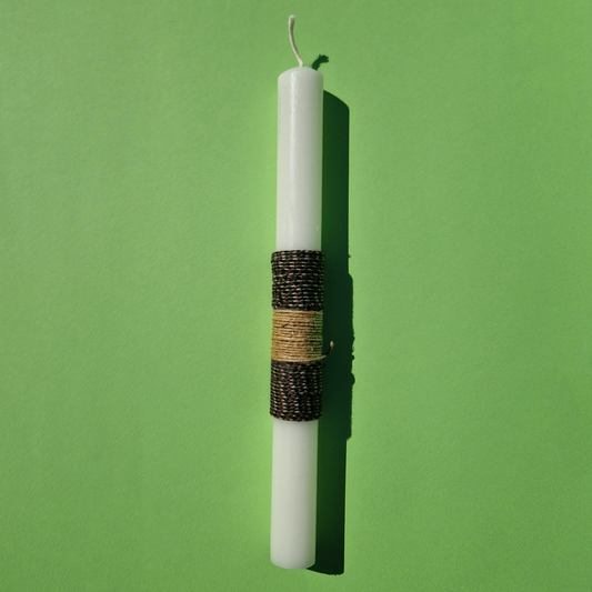 Πασχαλινή Λαμπάδα Χειροποίητη Λευκή με Σπάγκο και Σκούρο Κορδόνι