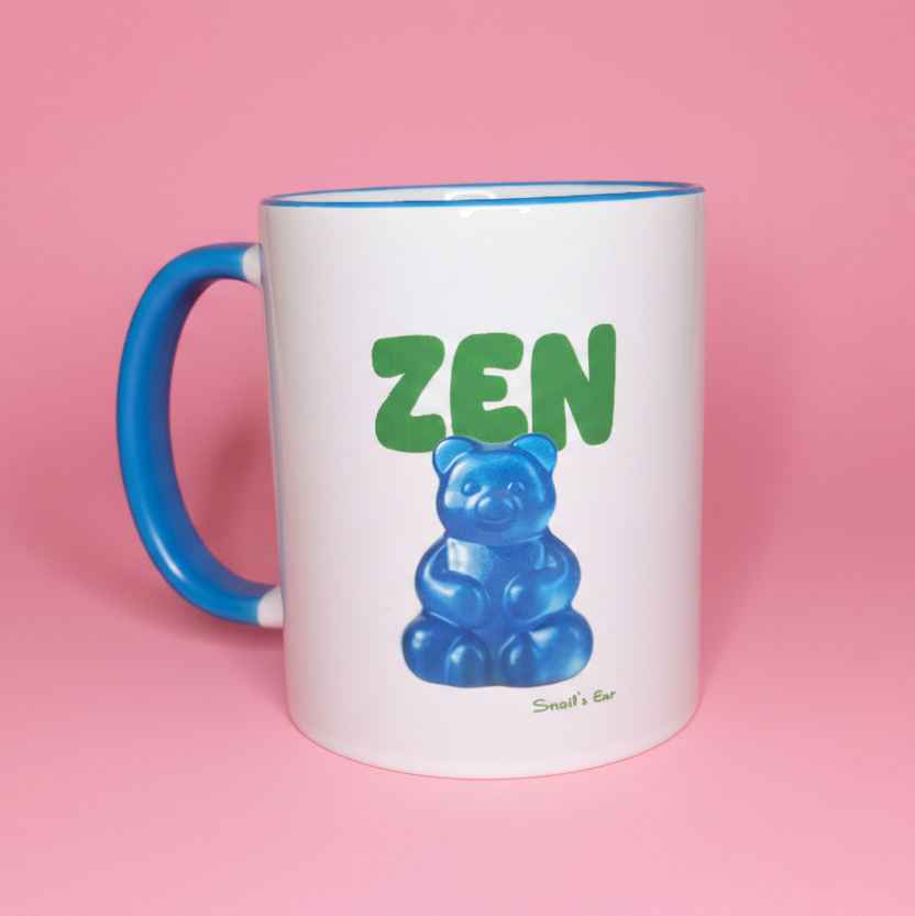 Πορσελάνινη Κούπα Μπλε Αρκουδάκι ΖΕΝ με Γαλάζιο Χρωματιστό Χείλος και Χερούλι