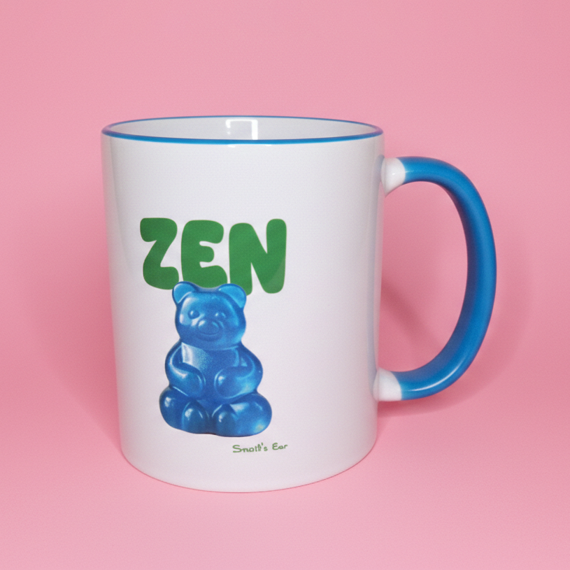 Πορσελάνινη Κούπα Μπλε Αρκουδάκι ΖΕΝ με Γαλάζιο Χρωματιστό Χείλος και Χερούλι