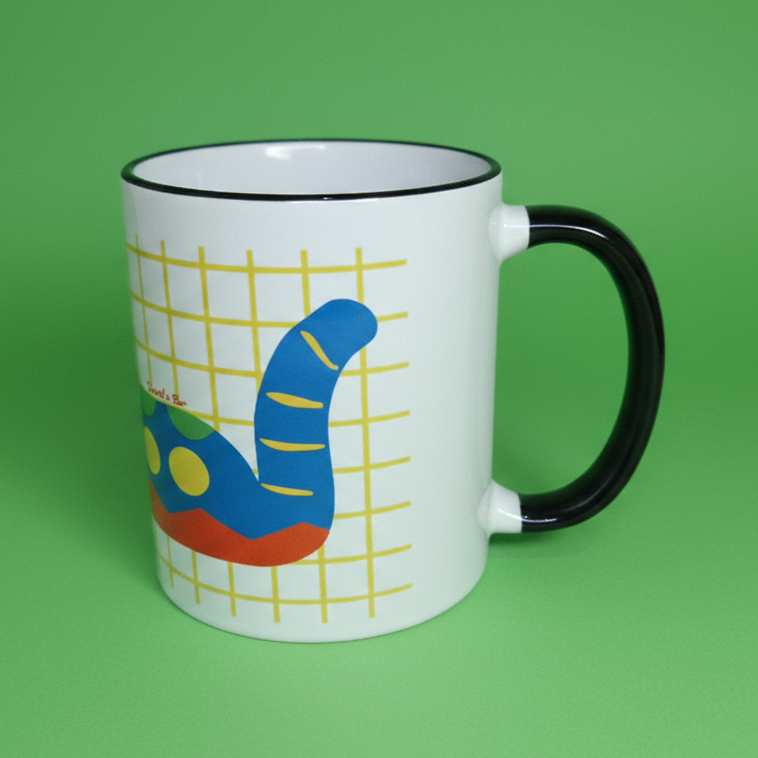 Πορσελάνινη Κούπα Γάτο-Λάβερ Κίτρινη με Μαύρο Χρωματιστό Χείλος και Χερούλι