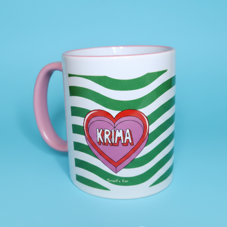 Πορσελάνινη Κούπα Καρδιά ΚΡΙΜΑ Πράσινη με Ροζ Χρωματιστό Χείλος και Χερούλι