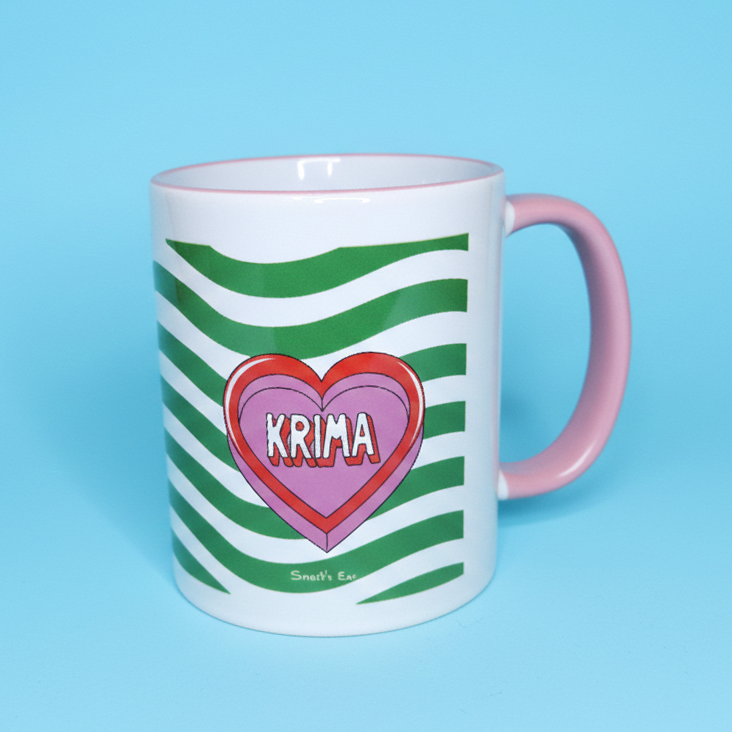 Πορσελάνινη Κούπα Καρδιά ΚΡΙΜΑ Πράσινη με Ροζ Χρωματιστό Χείλος και Χερούλι